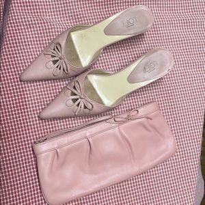 Ann Taylor Loft Pink Mules & Matching Pink Clutch